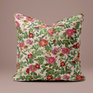 Vintage Pink Rose Pillow in Soft Ivory