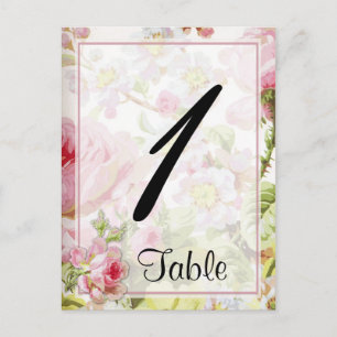 Vintage Pink Rose Posh Wedding Table Number Postcard