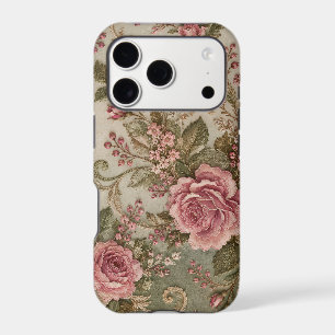 Vintage Pink Rose Sage Green Floral iPhone Case