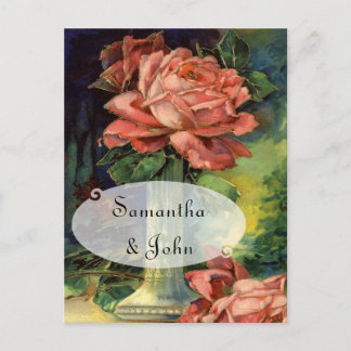 Vintage Pink Rose Save the Date Announcement Postcard