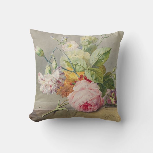 Vintage Pink Rose Throw Pillow (Front)