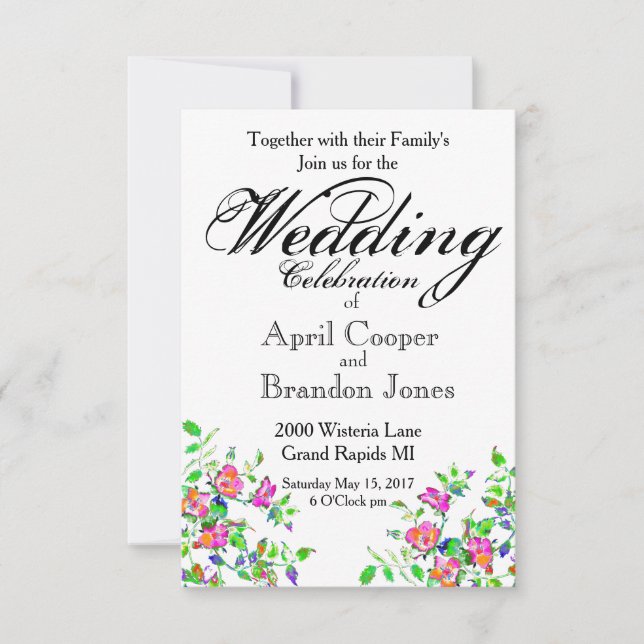 Vintage Pink Rose Wedding Invitation (Front)