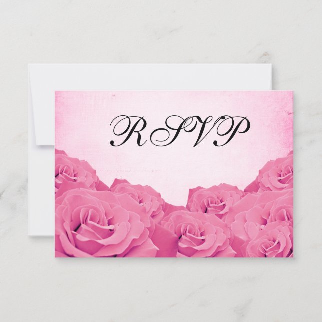 Vintage Pink Rose Wedding RSVP Response Card (Front)