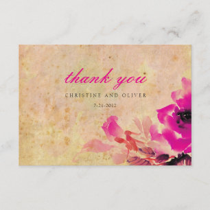 Vintage Pink Rose Wedding Thank You Card