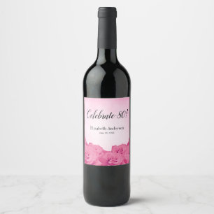 Vintage Pink Roses 80th Birthday Party Custom Wine Label