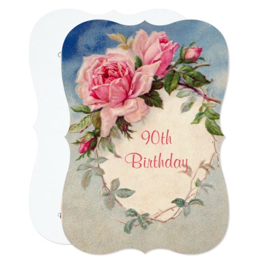 Vintage, Pink Roses, 90th Birthday, Invitation