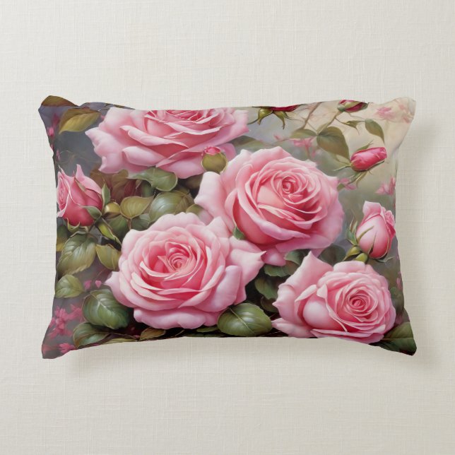 Vintage Pink Roses Accent Pillow (Front)
