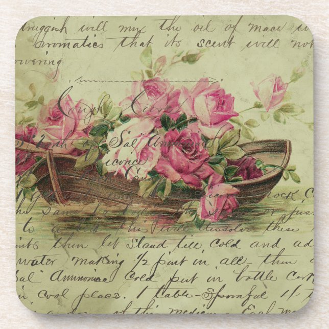 Vintage Pink Roses and Boat Coaster (Front)