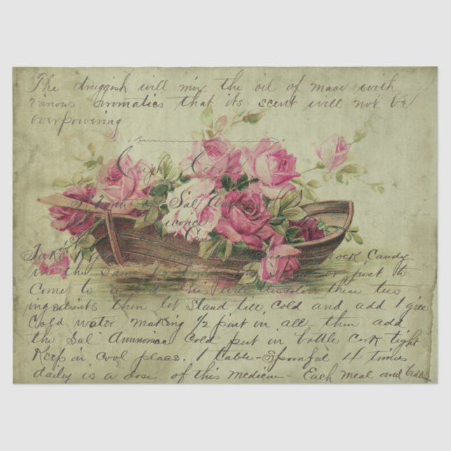 Vintage Pink Roses and Boat Decoupage Tissue Paper (Front)