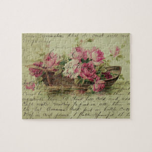 Vintage Pink Roses and Boat Jigsaw Puzzle