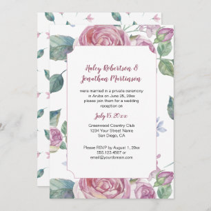 Vintage Pink Roses and Greenery Reception Only Invitation