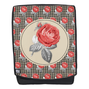 Vintage pink roses and houndstooth pattern backpack
