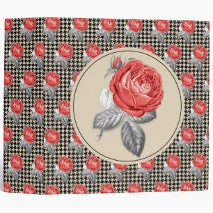 Vintage pink roses and houndstooth pattern binder