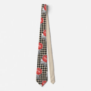 Vintage pink roses and houndstooth pattern tie