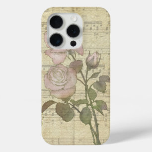 Vintage Pink Roses and Music Score iPhone 15 Pro Case