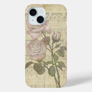 Vintage Pink Roses and Music Score iPhone 15 Case