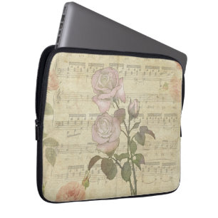 Vintage Pink Roses and Music Score Laptop Sleeve