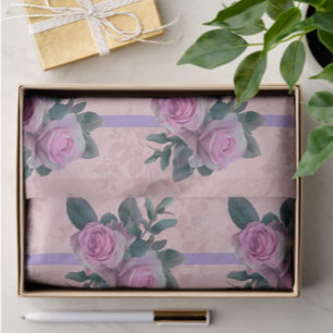 Vintage Pink Roses Antique Damask Ribbon Decoupage Tissue Paper