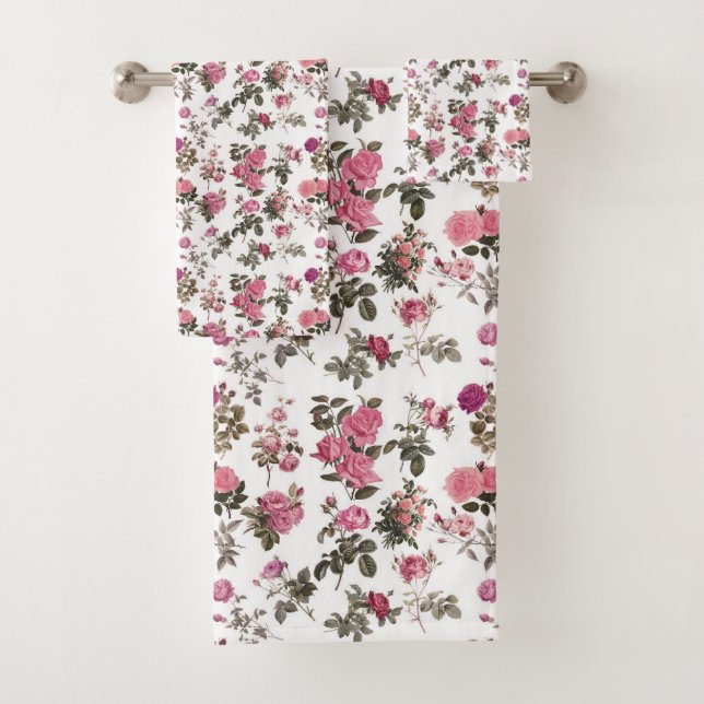 Vintage Pink Roses Bath Towel Set (Insitu)