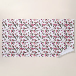Vintage Pink Roses Beach Towel