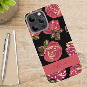 Vintage Pink Roses Bloom Black Botanical Design iPhone 16 Pro Max Case
