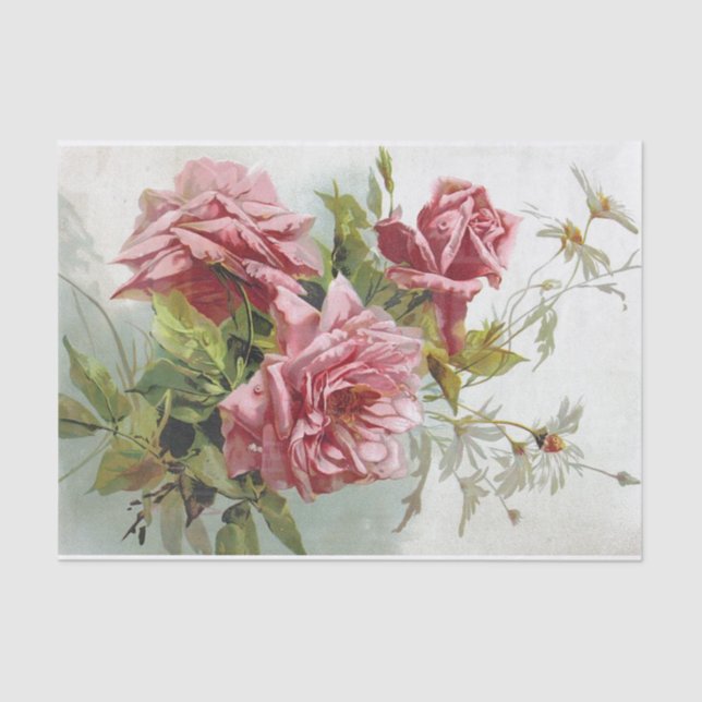 Vintage Pink Roses Bouquet Tissue Paper (Front)