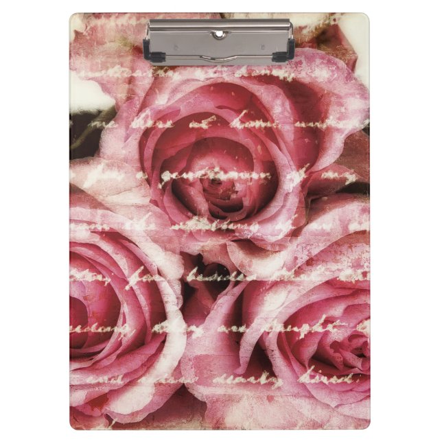 Vintage Pink Roses Clipboard (Front)