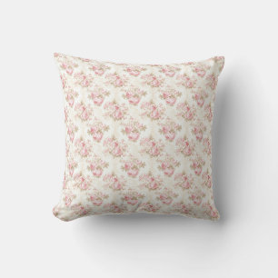 Vintage Pink Roses Coquette Throw Pillow