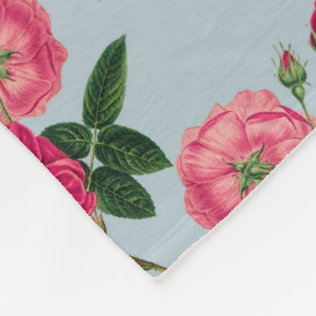 Vintage Pink Roses Design Fleece Blanket (Corner)