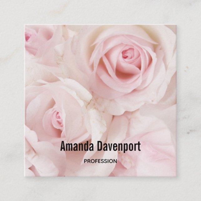 Vintage Pink Roses Elegant Bouquet Square Business Card (Front)