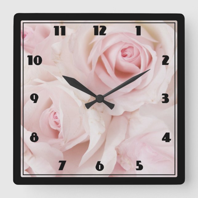 Vintage Pink Roses Elegant Bouquet Square Wall Clock (Front)