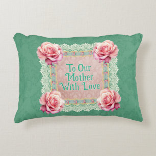Vintage Pink Roses Faded Damask Personalized Accent Pillow