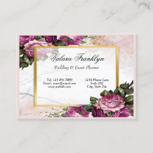 Vintage Pink Roses Gold Frame Event Planner   Business Card
