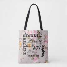 Vintage Pink Roses Inspirational Tote Bag