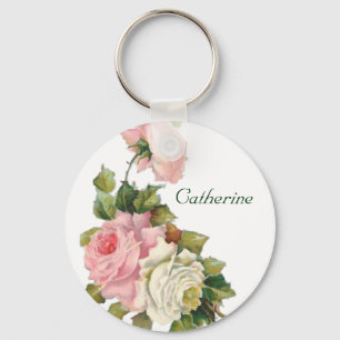 Vintage Pink Roses Keychain