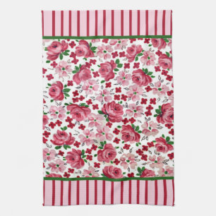 Vintage Pink Roses Kitchen Towel
