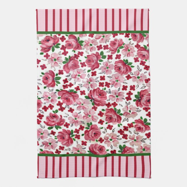 Vintage Pink Roses Kitchen Towel (Vertical)