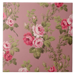 Vintage Pink Roses-Old Rose Background Tile