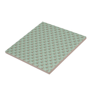 Vintage Pink Roses on Pastel Mint Sage Green Tile