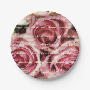 Vintage Pink Roses Paper Plate