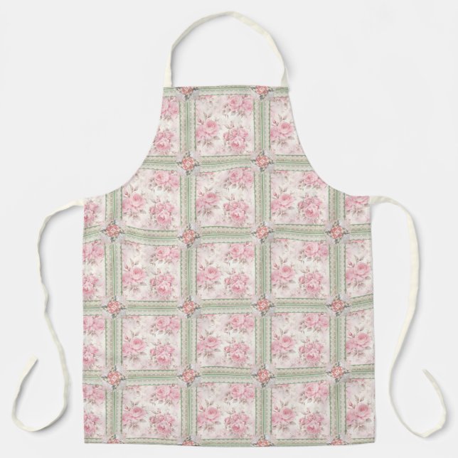 Vintage Pink Roses Patchwork Apron (Front)