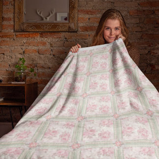 Vintage Pink Roses Patchwork Fleece Blanket