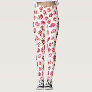 Vintage Pink Roses Romantic Watercolor Pattern  Leggings