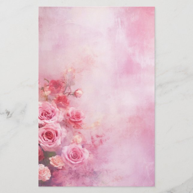 Vintage Pink Roses Stationery (Front)
