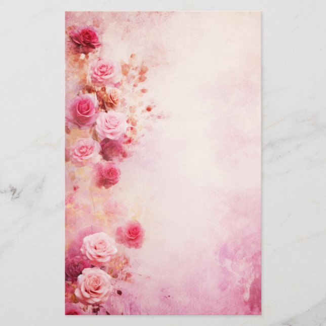 Vintage Pink Roses Stationery (Front)