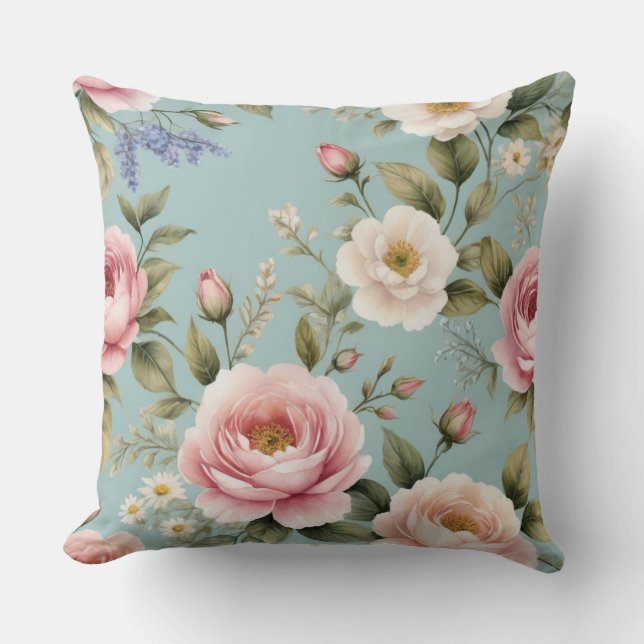 Vintage Pink Roses  Throw Pillow (Front)
