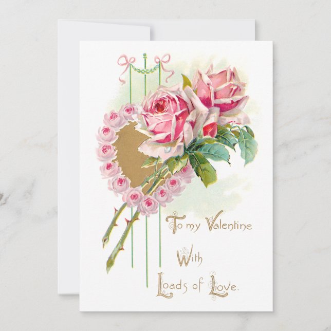 Vintage Pink Roses Valentine's Day Holiday Card (Front)