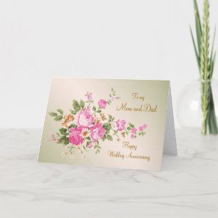Vintage pink roses Wedding Anniversary Mom and Dad Holiday Card
