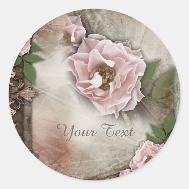 Vintage Pink Roses Wedding Gift Seal (Front)