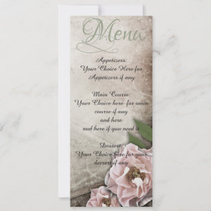 Vintage Pink Roses Wedding Menu Invitation